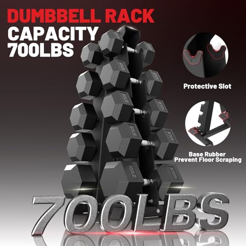 Hex Dumbbell Sets with Rack, 85-560lb Dumbbell Weight Set & Storage Rack | PAPABABE Dumbbell Set with Stand, Rubber Dumbbell Weight Set, Multiple Options Hand Weight for Strength Training - size: 1 X 5-Tier A-Frame (700lb)