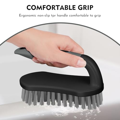 SetSail Scrub Brush, Heavy-Duty Scrub Brushes for Cleaning with Stiff Bristles Cleaning Brush for Shower, Bathroom, Carpet, Kitchen and Bathtub Scrubber - 2 Pack（Black Grey） - color: Black Grey, size: 2-pack