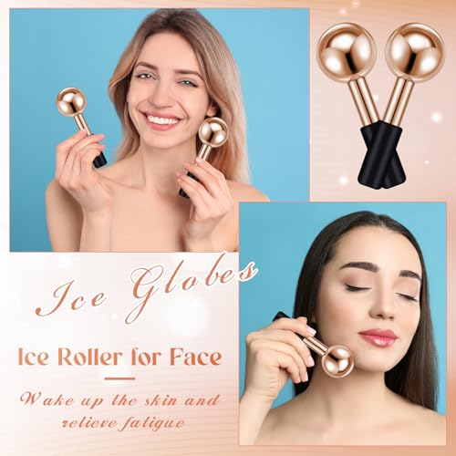 Baderke 2 Pcs Ice Globes for Face Stainless Steel Cooling Globes Unbreakable Cooling Roller Women Ice Balls Cryo Sticks Facials Skin Care for Dark Circles, Puffiness(Rose Gold (Black Handle)) - color: Rose Gold (Black Handle)