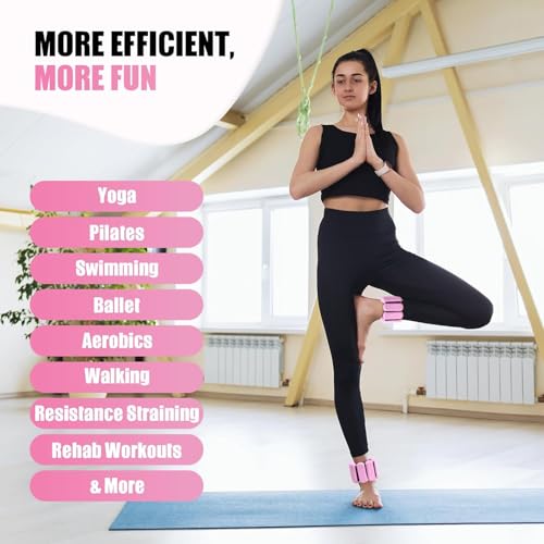 Pilates Wrist & Ankle Weights for Women, Wearable Strong Arm & Leg Weights Set of 2, Adjustable Ankle Weights for Walking, Yoga, Dance, Barre,Gym - color: Pink, size: 1lbs x2