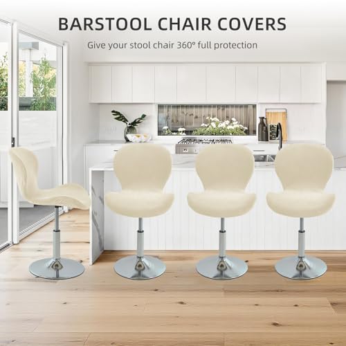 Gollense Bar Stool Covers with Backs, Set of 4 Stretch Jacquard Barstool Seat Covers, Washable Swivel Pub Counter Height Chair Slipcover Protector for Home Kitchen Cafe (Velvet-Beige) - color: Velvet-beige