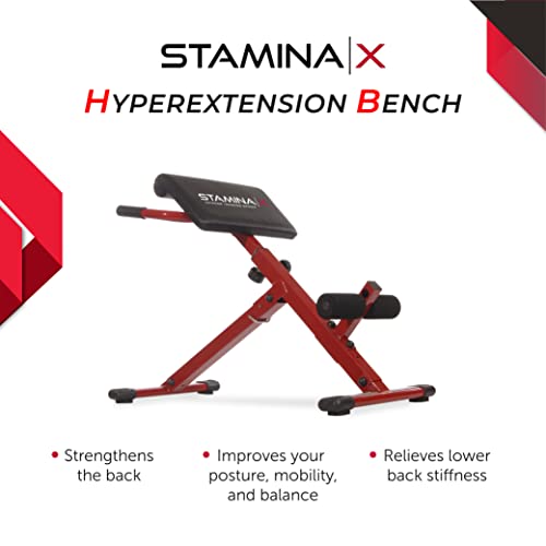 Stamina X Adjustable Ab, Back, and Core Strength Exercise, Sit-Up Fitness Hyperextension Weight Bench for At-Home Workouts - color: Red