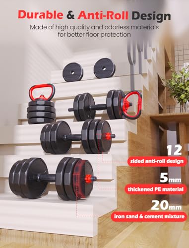 UKEEP Adjustable Dumbbells, 20/30/40/55/60/70/80/90lbs Free Weights Dumbbells Convertible 2 or 3 in 1 Set Used as Barbell, Kettlebells, A Pair of Lightweight for Home Gym - style: 3 IN 1 55LB (27.5LB Pair)