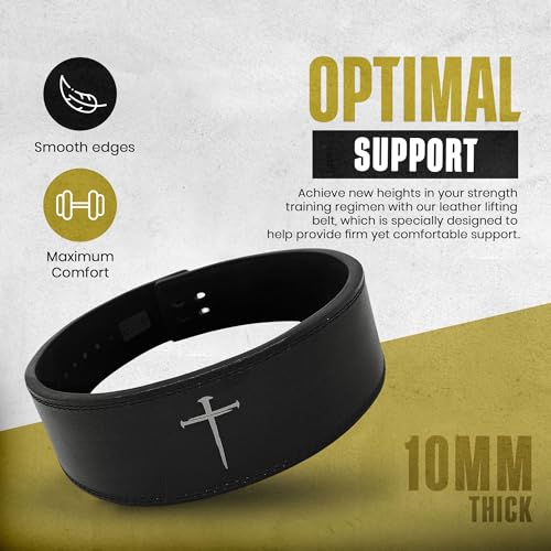 Christian Lever Weight Lifting Belt- 10mm Thick Leather Weightlifting Belt for Men & Women- Durable Leather Weight Belt for Men- High Strength Powerlifting Belt- Squat Belt, Deadlifting Belt | Faith Lever Weight Belt for Men, Secure Steel Lever Buckle, Du