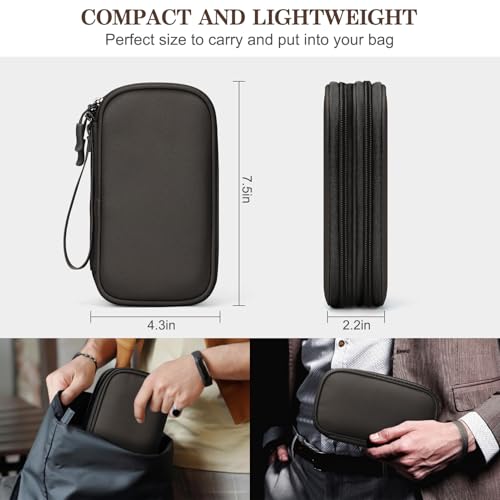 FYY Electronic Organizer, Travel Tech Pouch Bag, Cable Organizer Coffee | Wrist Strap, Waterproof, Double Layers Portable Electronics Travel Carrying Case for Cord, Charger, Daily Business Trips Use - color: Coffee, size: Small