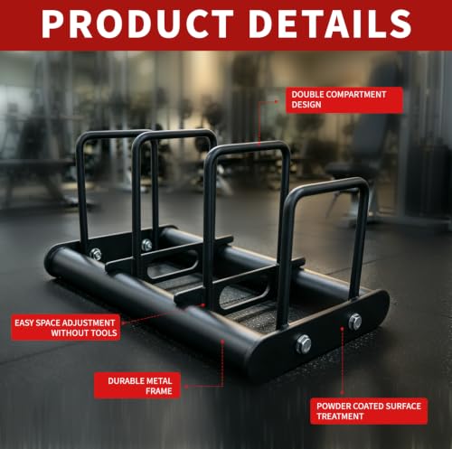 Weight Rack with Dividers 660 LBS Capacity Olympic Weight Plate Rack for Home Gym Freestanding Dumbbell Organizer with 3-Section Spacing for Thin & Thick Plates