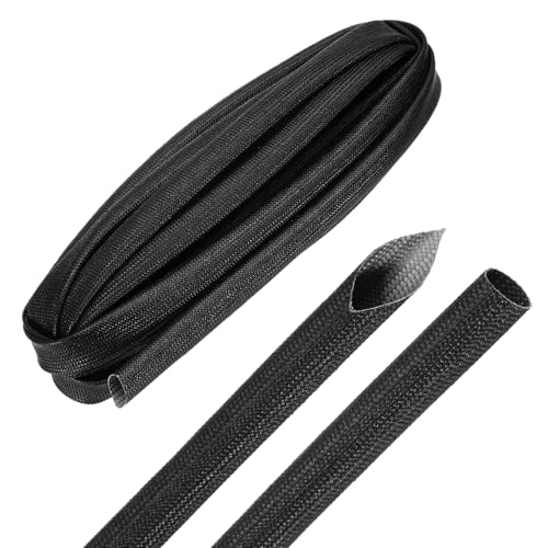 MECCANIXITY 10ft Braided Cable Sleeve, 3/8" ID 200C Heat Resistant 1500V Fiberglass Wire Insulation Cord Protector Organizer Wires Management for Motor Engine Fuel Line, Black - color: Black, size: 10ft-9mm