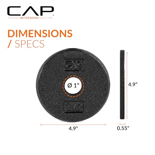 CAP Barbell Standard 1-Inch Cast Iron Weight Plates - Singles & Sets | 1.25-50 lbs | Multiple Options - color: Black, size: 2.5 lb - Set of 4