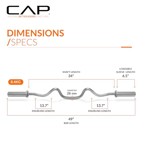 CAP 48" Olympic Super Curl Bar | Heavy Duty Solid Steel, 500 lb Capacity - color: Chrome, style: Elite