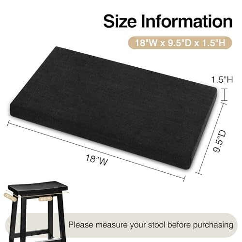 Tromlycs Saddle Bar Stool Cushion Rectangle Small Bench Cushion, Black | Rectangular Seat Cushion, Rectangle Bar Stool Cover Pad, Kitchen Farmhouse, with Strap Ties, 18x9.5 Inch - color: Black