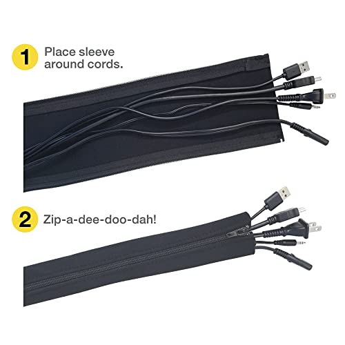 Zipper Cable Sleeve by Wrap-It Storage - 36" x 4" (2-Pack) Black - Cord Organizer and Cable Protector for Desk, Computer, TV Cord Management to Hide and Cover Wire and Extension Cables - size: 36in (2-Pack)