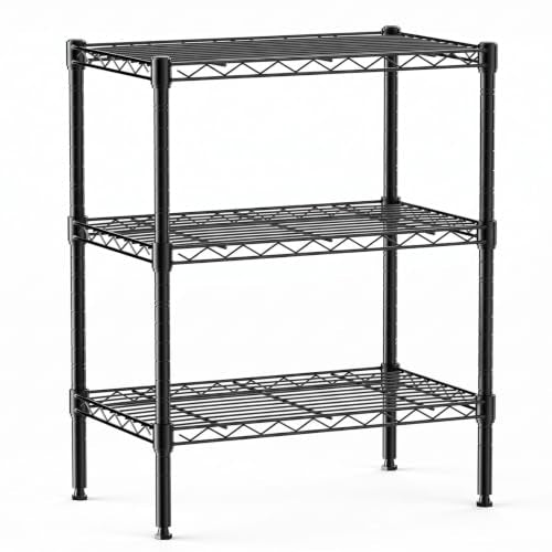 DUMOS 3-Tier Metal Wire Storage Shelves, Adjustable Standing Storage Rack Shelf, Heavy Duty Steel Shelving Unit Organizers for Kitchen Bathroom Pantry Garage, 23.3" Wx13.4 Dx30.2 H, Black - size: 3 Tiers-30.2"H without wheels