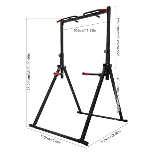 Power Tower Pull Up Bar Station Multi-Function Adjustable Height Foldable Dip Station for Home Gym Workout Heavy Duty Strength Training Fitness Equipment Stable Triangular Structure 440 LBS