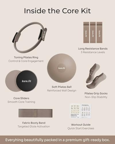 Pilates Kit for Women – Home Pilates Equipment Set with Ring, Ball & Resistance Bands | Pilates Starter Kit with Accessories in Gift Box - color: Taupe, style: Core Kit - 10PC