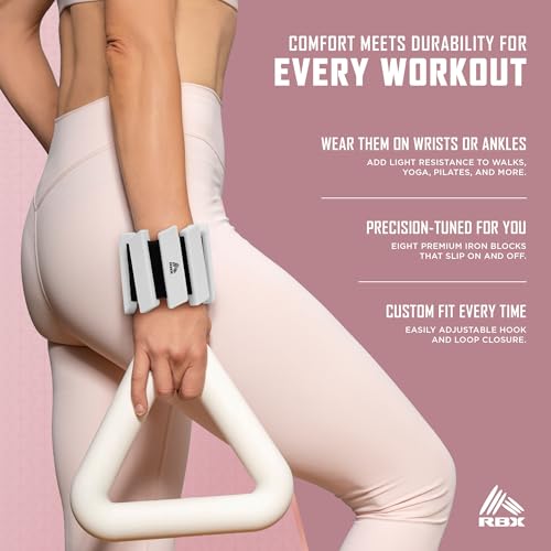 RBX Adjustable Ankle & Wrist Weights, Customizable for Pilates, Yoga, Walking, Barre, Home Workouts & Strength Training - color: White