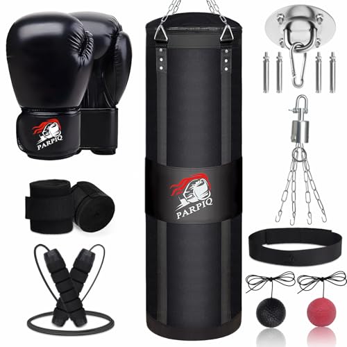 4FT Hanging Punching Bag for Adults, Unfilled Canvas Heavy Boxing Bag Set with 12oz Boxing Gloves Hand Wraps, Jump Rope, Reflex Ball for MMA Kickboxing Muay Thai Training Home - style: Oxford Bag