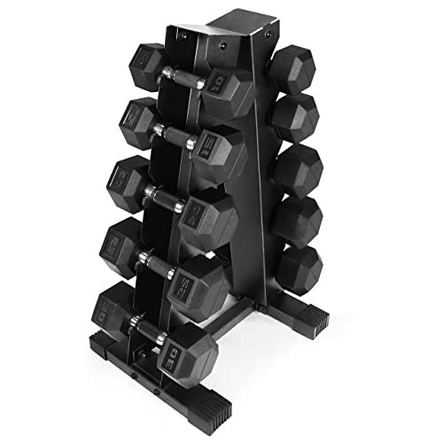 WF Athletic Supply Rubber Encased Hex Dumbbells with Rubber Grip Contoured Handle for Muscle Toning, Strength Building & Full Body Workout - color: s. 200LB Dumbbell Set w/ 5-Tier Rack