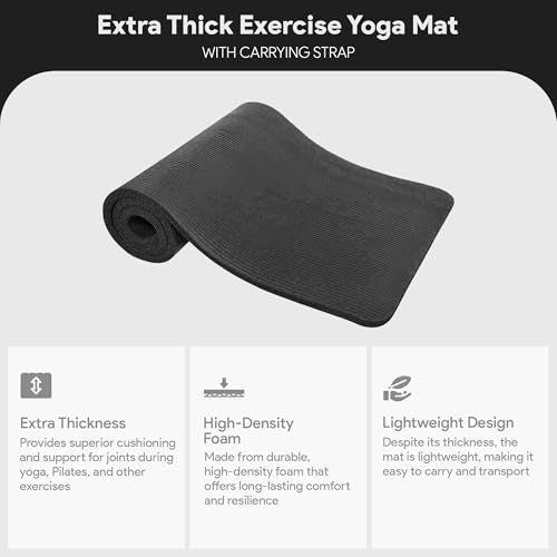BalanceFrom Yoga Mat, 1-Inch Extra Thick High Density Exercise Mat, Anti-Tear Exercise Yoga Mat with Carrying Strap, Suitable for Various Yoga Exercises, Multiple Colors - color: Black