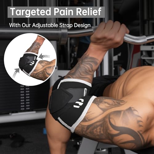 MANUEKLEAR Adjustable Compression Elbow Wraps for Weightlifting(1 Pair), Elbow Sleeves Weightlifting Men with Compression Band, 5mm Neoprene Elbow Strap for Weight Lifting and Bench Press - color: Obsidian Black, size: S(10.23-11.02 IN)