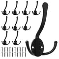 Homanu 10 Pack Coat Hooks Heavy Duty, Metal Three Prongs Large Coat Hooks Wall Mounted with 20 Screws, No Rust Black Rustic Wall Hooks for Hanging Towel, Coat, Scarf, Bag, Hat, Cup, Key - color: 10 Pcs Black