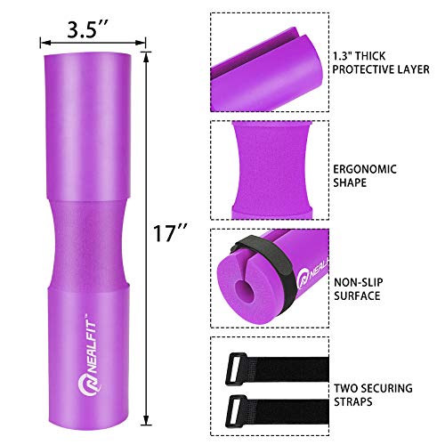 NEALFIT Barbell Pad Squat Pad for Squats—Squat Bar Pad—Great for Weightlifting,Lunges and Hip Thrusts—Foam Sponge Pad—Fit Standard and Olympic Bars Perfectly - color: Purple