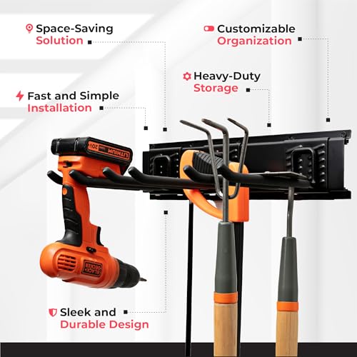 Heavy-Duty Garage Wall Storage System | Wall Mounted Tool Organizer Rack with Shelving | 10-Piece Mounting Kit | Includes 4x8.5” Adjustable Hooks & 2x16.5” Floating Utility Shelves - size: 64" Carbon Steel with 2 Shelves & Single Hooks