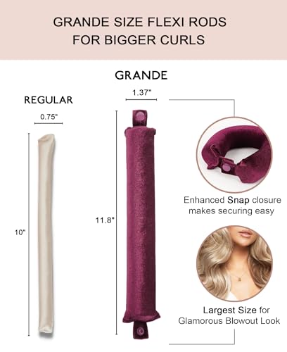 Grande Heatless Curls Overnight Rods No Heat Hair Curlers to Sleep in, Jumbo Foam Large Hair Rollers for Long Hair Blowout Look, Heatless Flexible Curling Rod Set with Satin Wrap for Sleeping - color: Burgundy