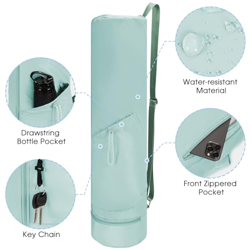 sportsnew Yoga Mat Bag, Full Zip Cargo Yoga Mat Carrier Bag with Drawstring Water Bottle Pocket and Bottom Wet Pocket, Exercise Yoga Mat Carrier Holder Multi-Functional Storage Bag Patent Pending - color: Mint Green, size: Medium pocket