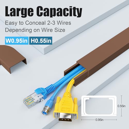 Yecaye Cord Hider, 113in Medium Cord Covers for Wires on Wall, Cord Organizer for 2-3 Wires, Easy Install Cable Management Kit, TV Cable Hider for Home Office, W0.95in H0.55in, Brown - color: Brown, size: 113in L x 0.95in W x 0.55in H