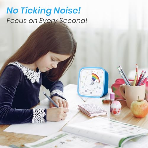 Yunbaoit Rainbow Visual Timer for Kids, 60-min Countdown Timer, Blue | Protective Case, No Ticking, Mute and Ringing Alarm Available, Time Management Tool, Low Power Reminder, for Study,Game,Work - color: Blue Rainbow