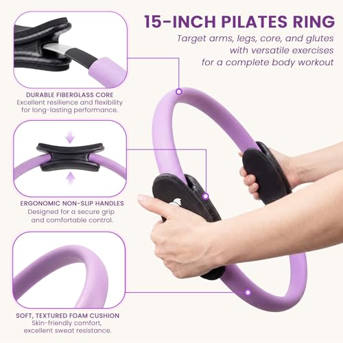 Pilates Kit for Home Workouts with 15" Pilates Ring, Core Ball & Bands | Pilates Set for Beginners with Tote Bag & Guide, Pilates Equipment for Full-Body Training