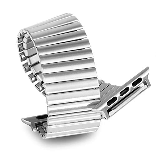 Stainless Steel Stretchable Band Compatible with Apple Watch Series 6/5/4/3/2/1 SE, 41mm/45mm/42mm/38mm/40mm/44mm, Expansion Clasp, Black, 38mm/40mm/42mm/44mm - color: Silver, size: 42MM/44MM/45MM M/L