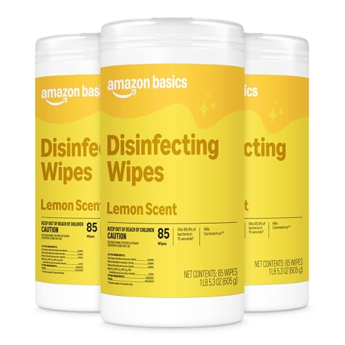 Amazon Basics Disinfecting Wipes, Lemon Scent, for Sanitizing, Cleaning & Deodorizing, 255 Count (3 Packs of 85), Packaging May Vary - size: 85 Count (Pack of 3), style: 3 Pack Lemon