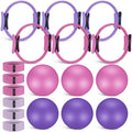 Seenelling 18 Pcs Pilates Ring and Ball Set with Resistance Bands Home Workout Pilates Equipment 11.8 Inch Magic Circle with Padded Handles, Mini Ball for Strength, Toning and Flexibility - color: Pink, Purple