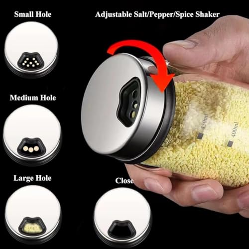 15 oz Large Salt Pepper Shakers with 3 Adjustable Outlet Holes | Clear Glass Shaker Bottles Spice Seasoning Cans for Kitchen Decor, Home Restaurant BBQ Camping Farmhouse Kitchen Accessories - size: 450ML(2.56*8 IN)