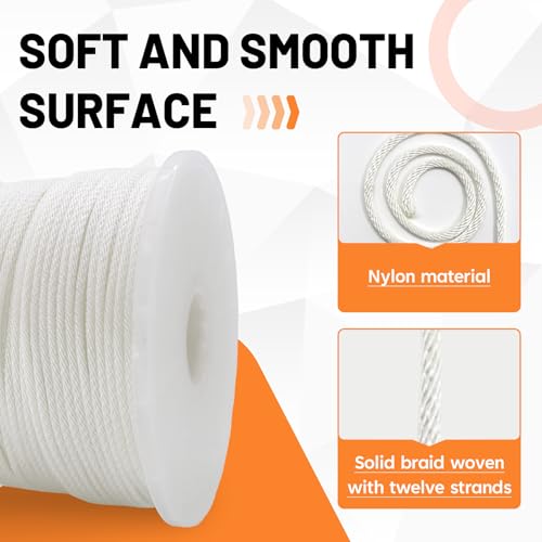SDHUATUO 1/8 Inch Nylon Solid Braided Rope, 500FT Polyester Cord White | 260 lbs, UV Resistant & Wearproof, Soft Flexible Rope for Binding, Flower Baskets and Other Handicrafts, Gardening - color: White, size: 1/8''-500ft