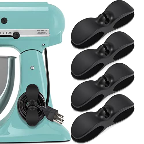 SisBroo Cord Organizer for Appliances, 4PCS Kitchen Appliance Cord Winder Cord Organizers, Cord Holder Cord Wrapper for Appliances Stick on Pressure Cooker, Mixer, Blender, Coffee Maker, Air Fryer - color: black*4