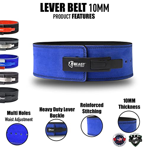 Beast Power Gear Weight Lifting Belt Lever Buckle 10MM 13MM Thick & 4 Inches Free Strap Weightlifting, Powerlifting, Deadlifts, Squats Men Women - color: Blue/Black, size: X-Large