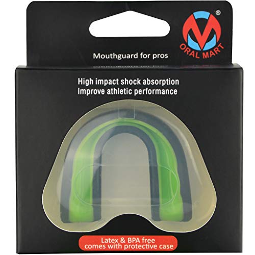Oral Mart Youth Sports Mouth Guard for Kids (USA Flag, Fangs, 20+ Colors to Choose from) Mouthguard for Football, MMA, Karate, Boxing, Rugby, BJJ, Flag Football – /w Case (Youth, Strapless) - color: Black / Green