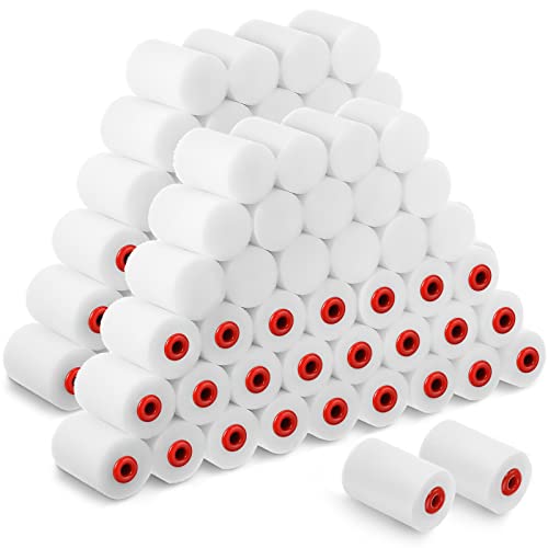 60 Pcs 2 Inch Foam Mini Paint Roller Covers Small High Density Sponge Paint Roller Refills for Painting House Wall Cabinet Household Tool Textured Smooth Corner