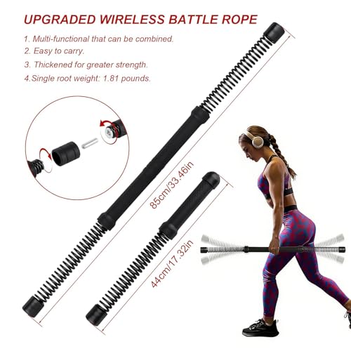 Portable Ropeless Battle Ropes, 2 in 1 Cordless Battle Ropes for Home Gym with Non-Slip Gloves, HIIT and Low-Impact Aerobic Training