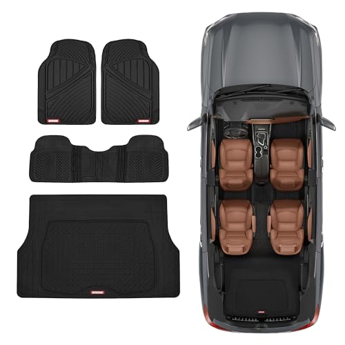 Motor Trend FlexTough Performance All Weather Rubber Car Mats with Cargo Liner - Full Set Front & Rear Floor Mats for Cars Truck SUV, Automotive Floor Mats (Black) - color: Black, size: Medium