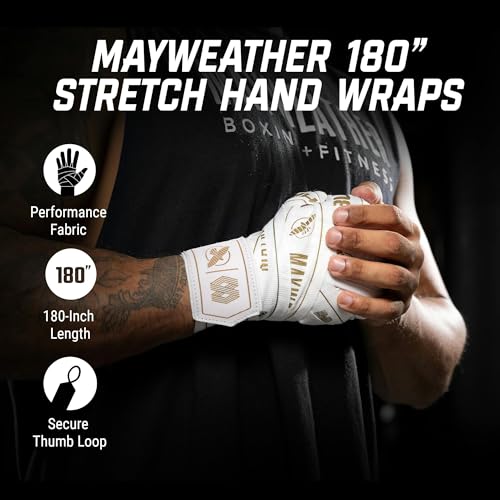Hayabusa Mayweather Stretch Hand Wraps for Men and Women, 180 inches - color: White/Gold