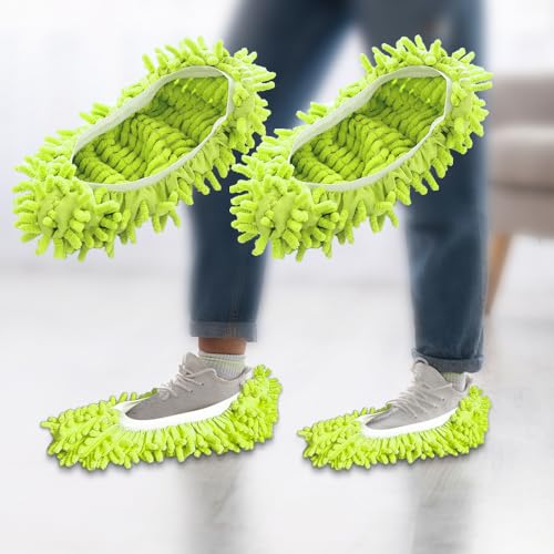 2 Pcs Green Mop Slippers,Mop Pads for Floor Cleaning Microfiber Cleaning Soft Washable House Slipper - color: Green