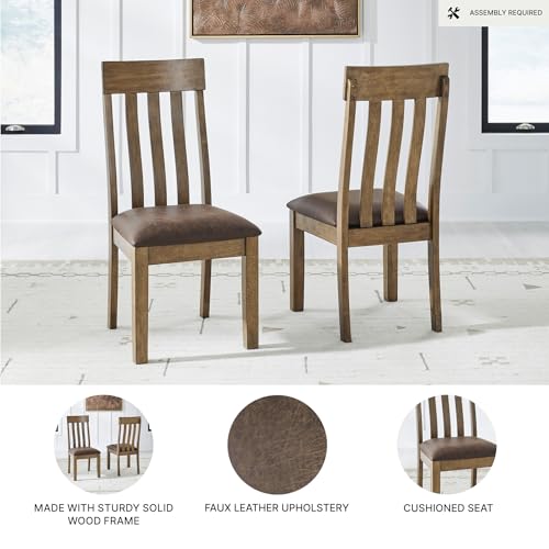 Signature Design by Ashley Vallister Dining Chairs Set of 2, Light Brown | Solid wood frame, Combination of leather and faux leather, Rustic dining room chairs, Slat back design, 250 lb capacity - color: Light Brown, style: Dining Chair