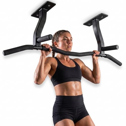 Ceiling Mount Pull Up Bar with Reversible Risers for 16 and 24 Inch Joists with Optimum Grip Spacing by Ultimate Body Press - color: Ceiling Mount Pull Up Bar