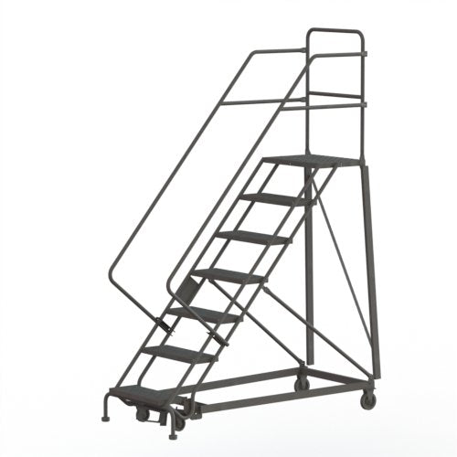 Tri-Arc KDHS107242 7-Step Heavy-Duty Safety Angle Steel Rolling Industrial & Warehouse Ladder with Grip Strut Tread - size: 7-Step, style: Grip Strut Tread