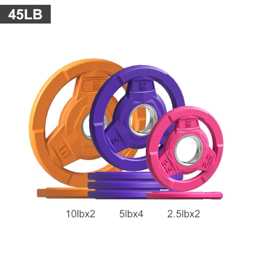 Color Coded 2-Inch Rubber Coated Olympic Grip Plate for Barbell,Solid Cast Iron Weight Plates for Strength Training, Weightlifting, Home Gym, 2.5/5/10/15/25/35/45 LB, Single and Pair - color: 45LB-SET