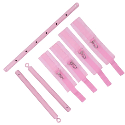Heavy Duty Stainless Steel Expandable Spreader Bar with 4pcs PU Black--Pink Skull Pattern Detachable Adjustable Straps,Workout Bar for Home Indoor Gym Training Kit - style: Pink+Pink Kit