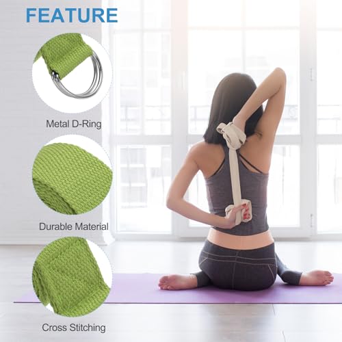 PATIKIL Yoga Strap for Stretching, Cotton Yoga Belt with Adjustable Metal D-Ring Buckle Stretch Band for Fitness Pilates - color: Dark Green